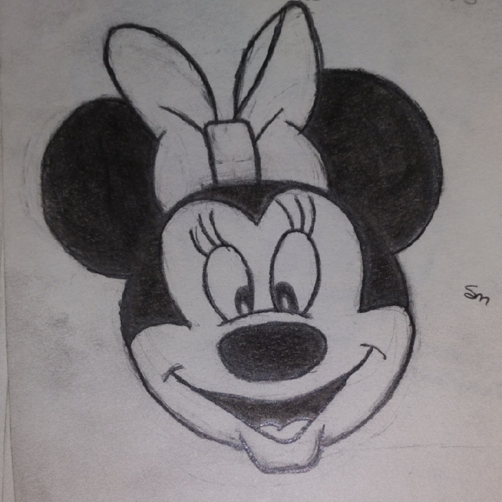 Charming Black and White Cartoon Character Sketch